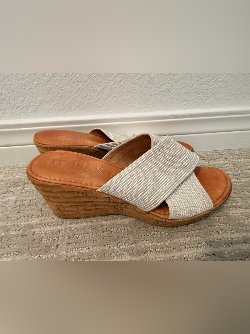 Italian Shoemakers Tan & Silver Metallic Wedge Slide